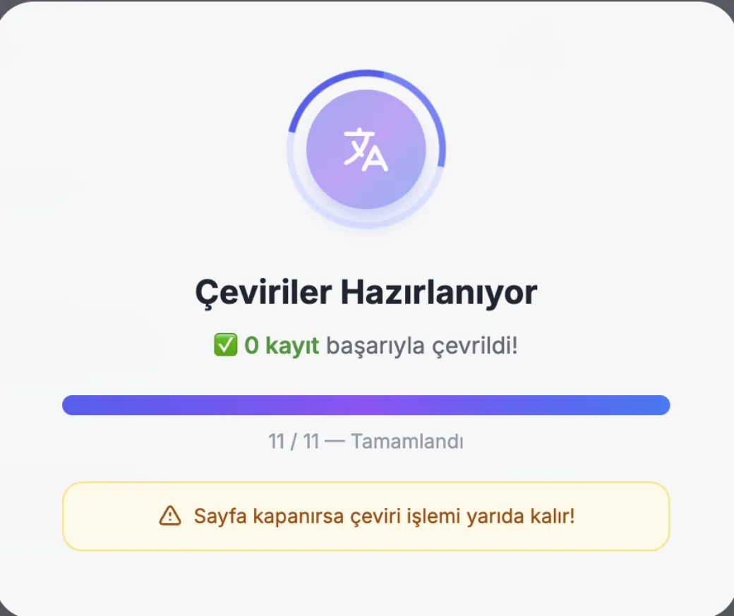 Yapay Zeka Destekli Çeviri — ProMenu panel ekran görüntüsü