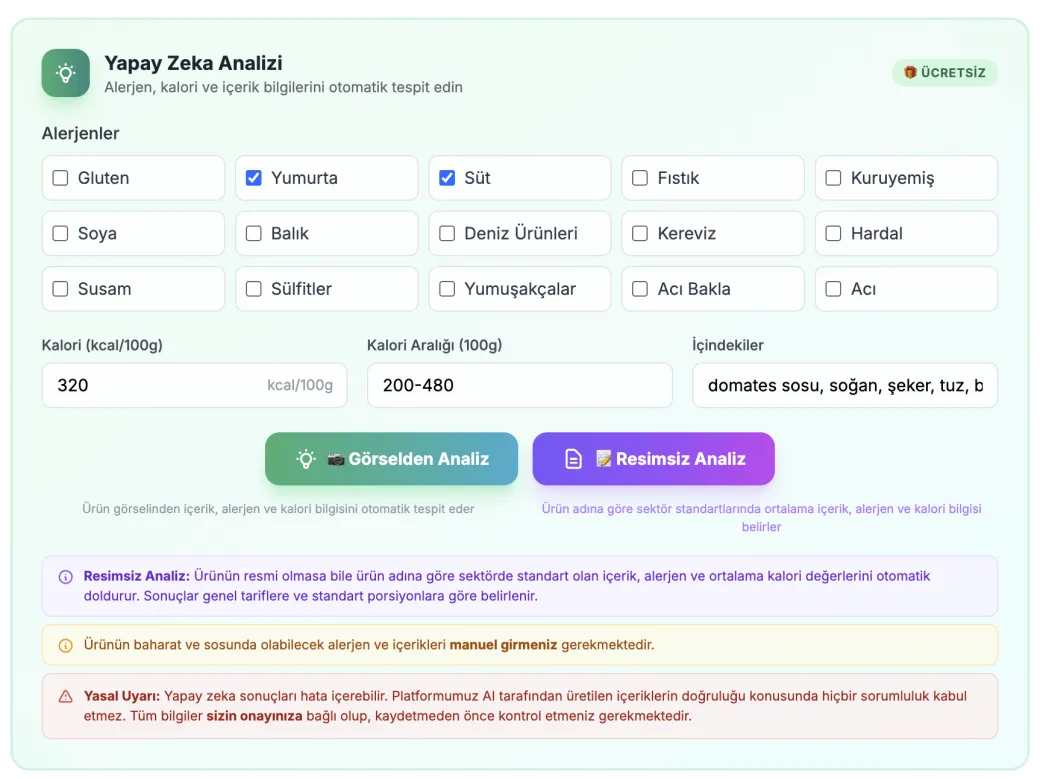 Yapay Zeka Ürün İçeriği Tespiti — ProMenu panel ekran görüntüsü
