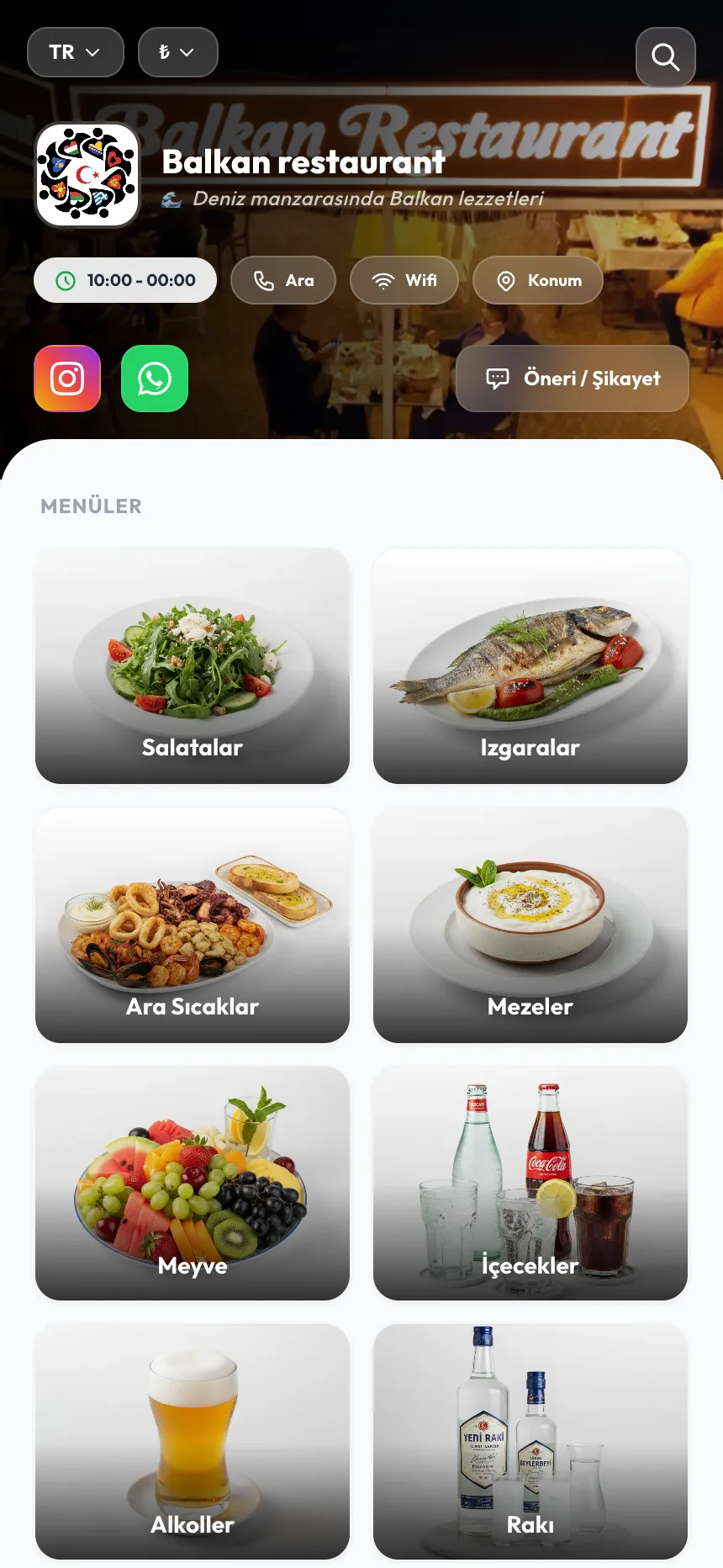 Balkan Restaurant QR menü önizlemesi