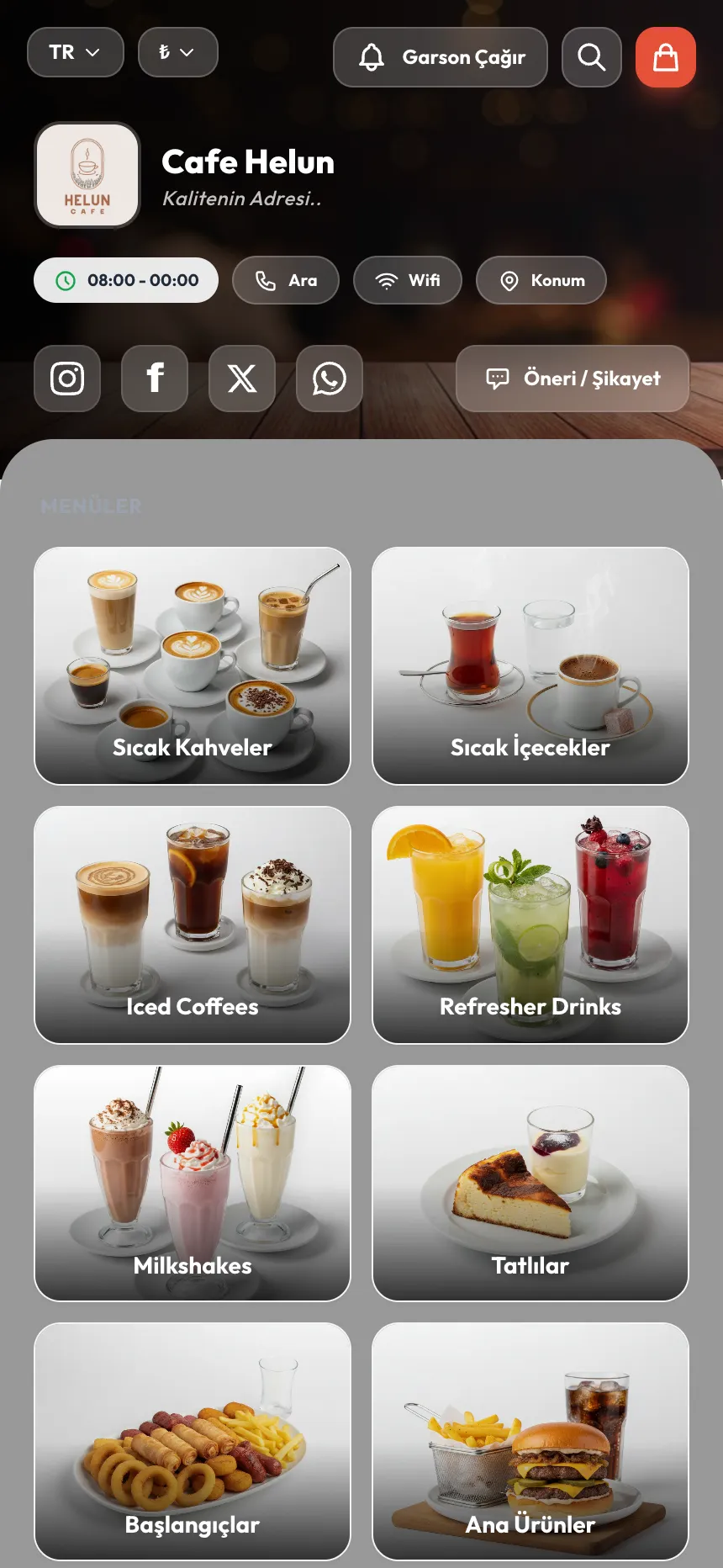 Cafe Helun QR menü önizlemesi