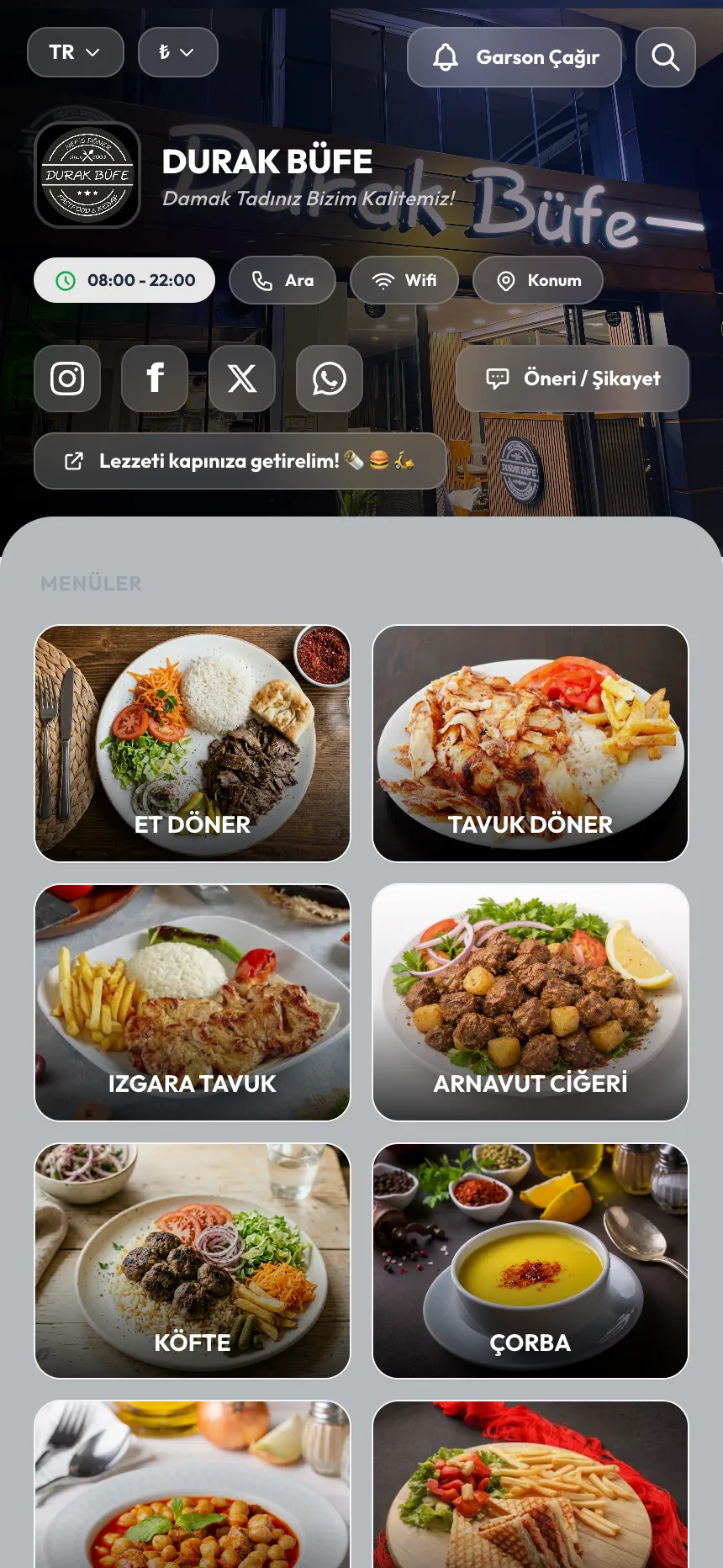 Durak Büfe QR menü önizlemesi