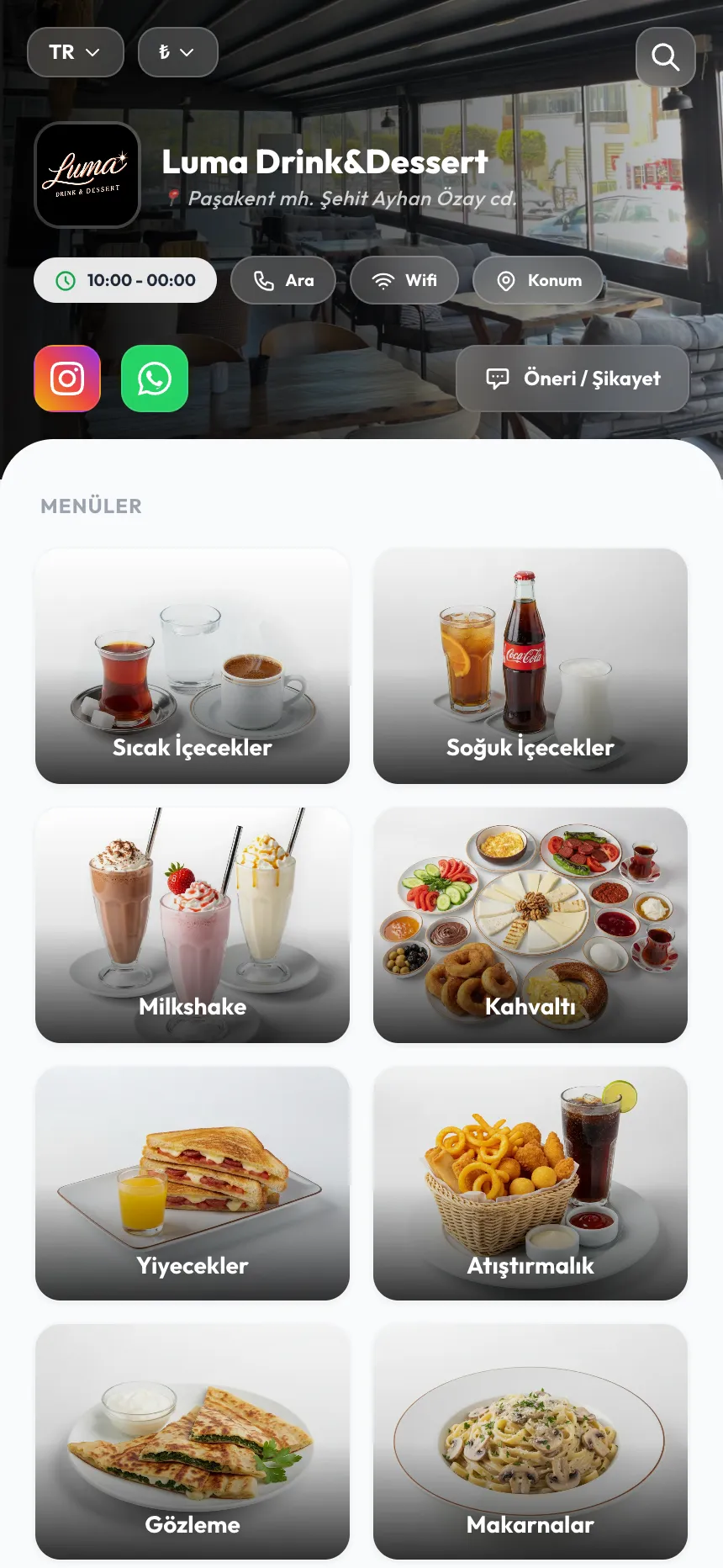 Luma Drink & Dessert QR menü önizlemesi