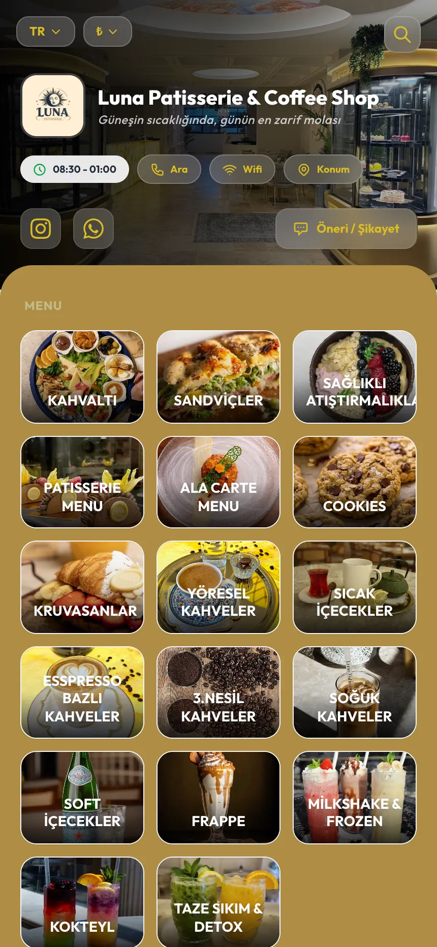 Luna Patisserie & Coffee QR menü önizlemesi
