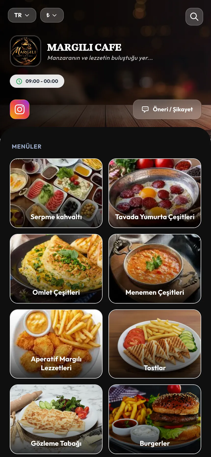 Margili Cafe QR menü önizlemesi