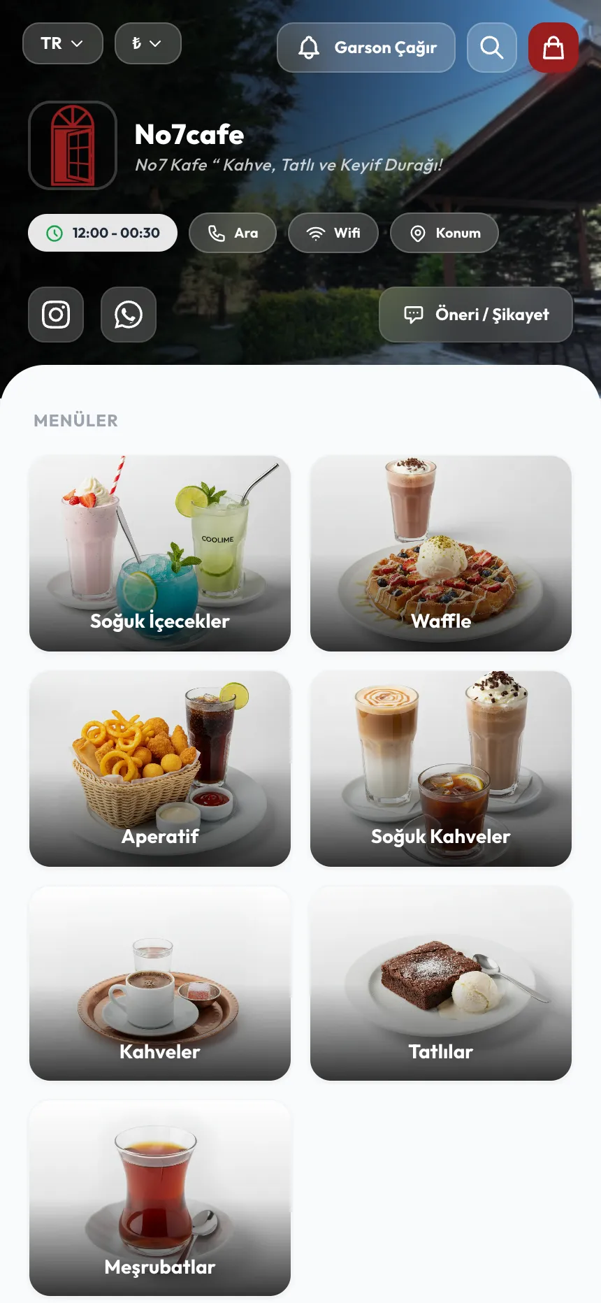 No7 Cafe QR menü önizlemesi