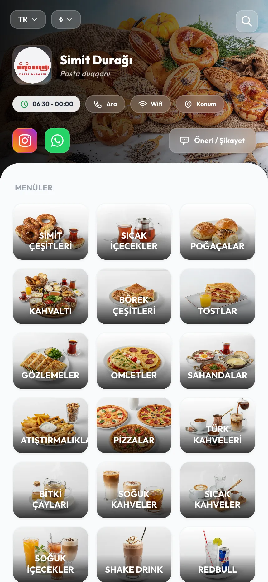 Simit Durağı QR menü önizlemesi