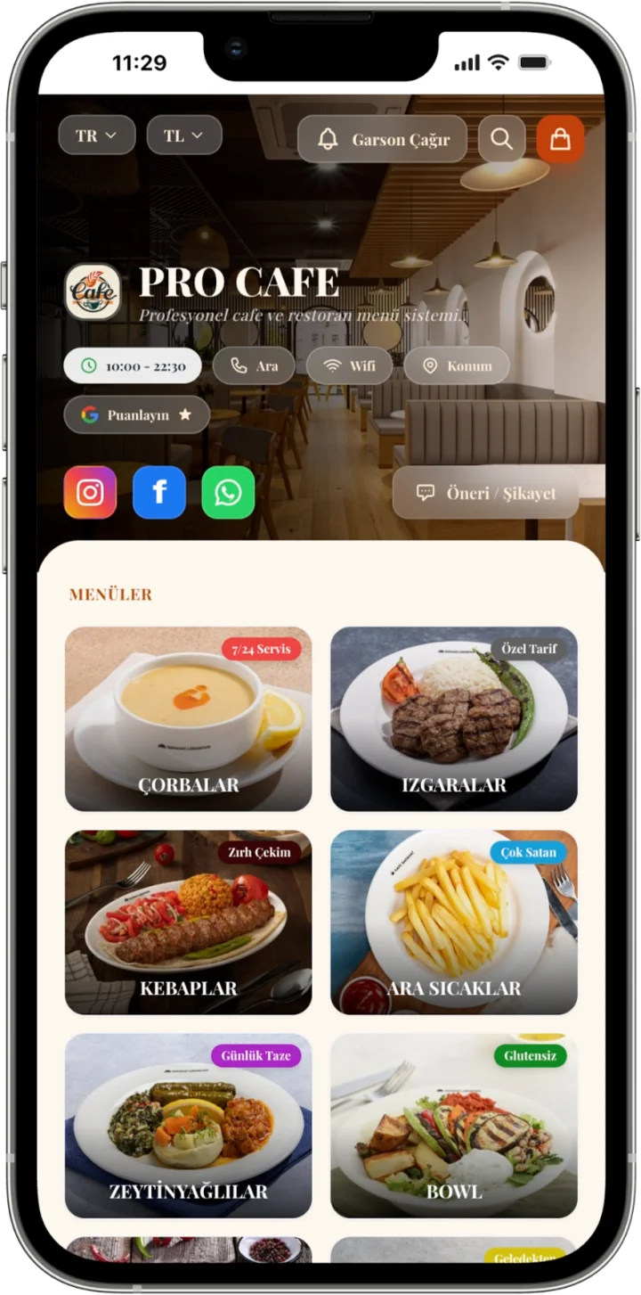 Dergi QR menü teması önizlemesi