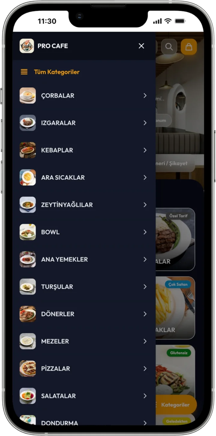 Gece QR menü teması önizlemesi