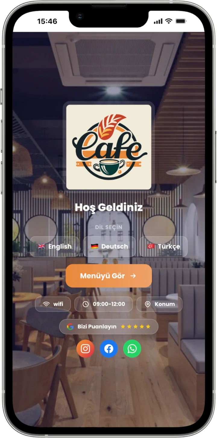 Karşılama QR menü teması önizlemesi