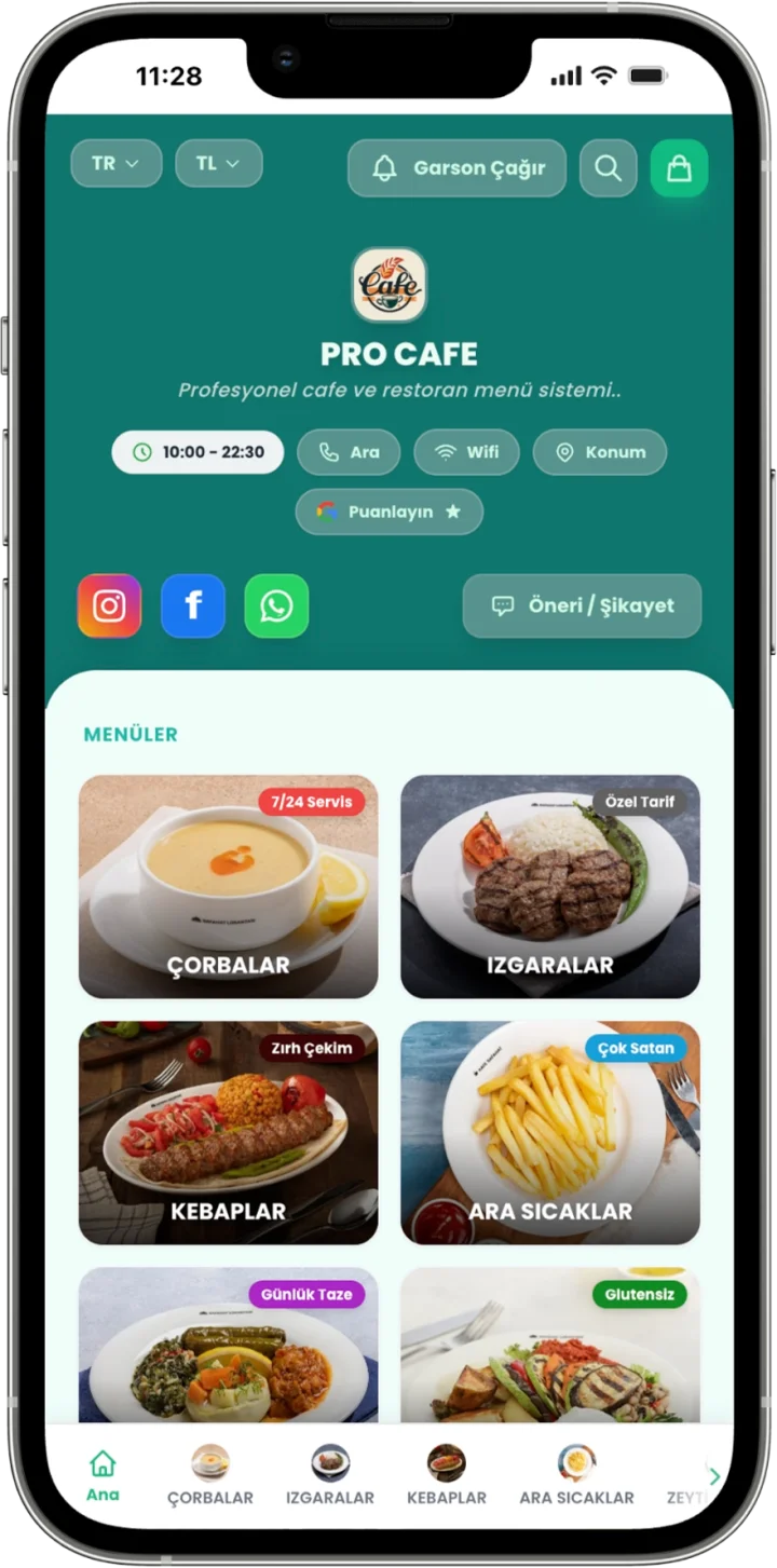 Modern Kafe QR menü teması önizlemesi